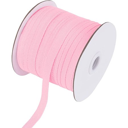 NBEADS 80 Yards(73.15m)/Roll Cotton Tape Ribbons, Herringbone Cotton Webbings, 10mm Wide Flat Cotton Herringbone Cords for Knit Sewing DIY Crafts, Pink