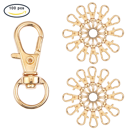 PandaHall Elite 100 Pcs Alloy Swivel Lobster Claw Clasps with Snap Hook 32.5x11mm Golden