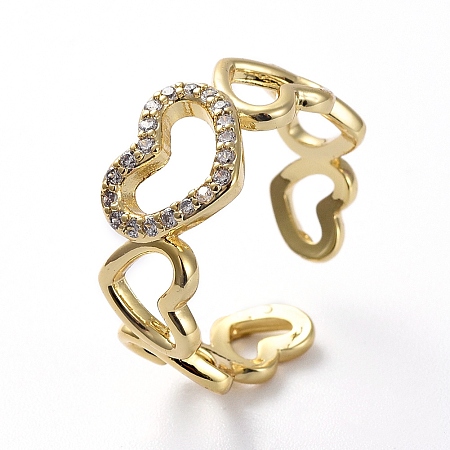 Honeyhandy Adjustable Cubic Zirconia Rings, with Brass Finger, Heart, Golden, Size 8, 17.9mm