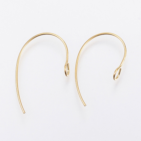 Honeyhandy Ion Plating(IP) 304 Stainless Steel Earring Hooks, Ear Wire, Golden, 25x14x4mm, Hole: 3mm, Pin: 0.7mm