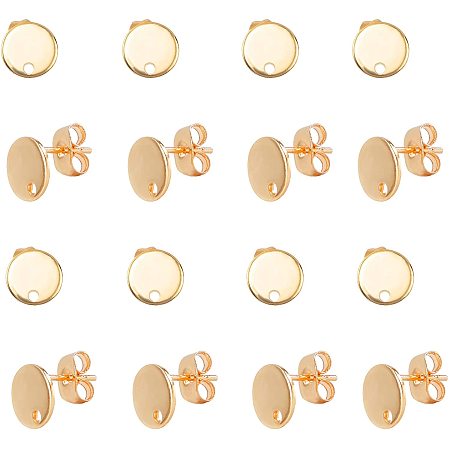 UNICRAFTALE 50 Pairs Stainless Steel Stud Earring with Ear Nuts Golden Ear Stud Pins Flat Round Earrings for Earring Making Findings 8x0.8mm, Hole 1.2mm, Pin 0.8mm