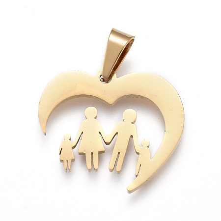Honeyhandy 304 Stainless Steel Pendants, Laser Cut, Heart with Family, Golden, 16x19x1.5mm, Hole: 3x5mm