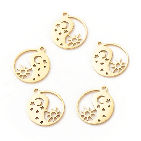 Honeyhandy 201 Stainless Steel Pendants, Yin Yang with Moon & Star & Sun, Golden, 17x14.5x1mm, Hole: 1.5mm