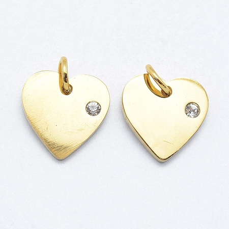 Honeyhandy 316 Surgical Stainless Steel Pendants, with Cubic Zirconia, Heart, Clear, Real 18K Gold Plated, 12x12x2mm, Hole: 3mm