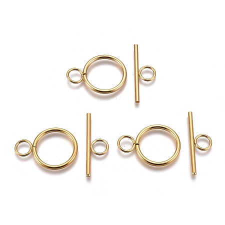 Honeyhandy Ion Plating(IP) 304 Stainless Steel Toggle Clasps, Ring, Golden, Ring: 28x20x2mm, Hole: 5.5mm, Bar: 30x10x2mm, Hole: 5.5mm