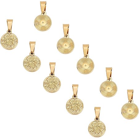 UNICRAFTALE 10pcs Round Pendant Metallic Flat Coin Shape Pendant 304 Stainless Steel Coin Pendant Gold Coin with Patterned Surface Hispan Et Ind Rex Coin Used for DIY Jewelry Making with Hole: 5x7mm