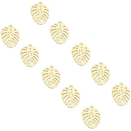 UNICRAFTALE About 20pcs Golden Leaf Pattern Charms Stainless Steel Pendants Metal Hollow Leaf Pendant for Necklace Jewelry Making, Hole 1.4mm