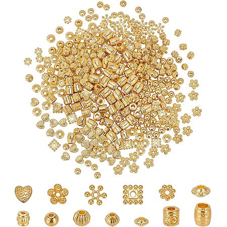 SUPERFINDINGS About 390pcs 13 Styles Alloy Spacer Beads Antique Golden Beads Caps Tibetan Allloy Beads for Jewelry Making Bracelets Necklace and Crafting