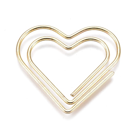 Honeyhandy Heart Shape Iron Paper Clips, Cute Paper Clips, Funny Bookmark Marking Clips, Gold, 23x25x1mm