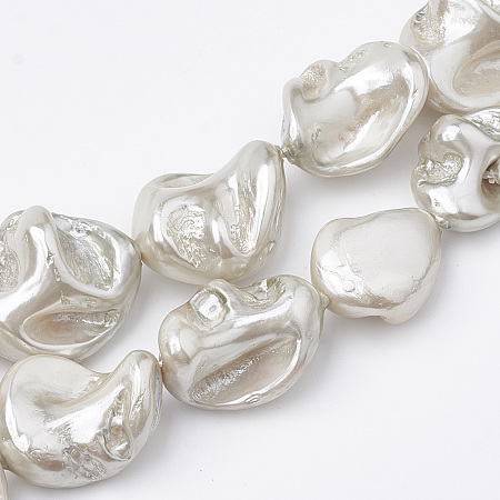 Honeyhandy Shell Pearl Beads Strands, Polished, Nugget, WhiteSmoke, 15~25x10~26x5~16mm, Hole: 1mm, about 18pcs/strand, 14.96 inch