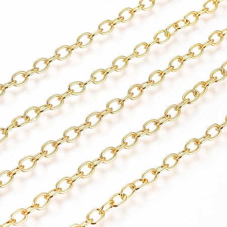 Honeyhandy 3.28 Feet Brass Cable Chains, Soldered, Flat Oval, Long-Lasting Plated, Real 18K Gold Plated, 5x3.5x0.7mm