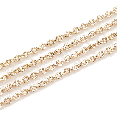 Honeyhandy Brass Cable Chains, Soldered, Flat Oval, Real 18K Gold Plated, 1.5x1.3x0.3mm