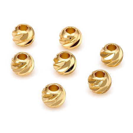Honeyhandy Carved Brass Spacer Beads, Round, Golden, 5x4mm, Hole: 1.8mm