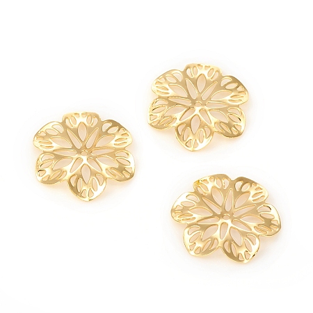 Honeyhandy Brass Filigree Joiners Links, Long-Lasting Plated, Flower, Golden, 21x2mm, Hole: 1mm