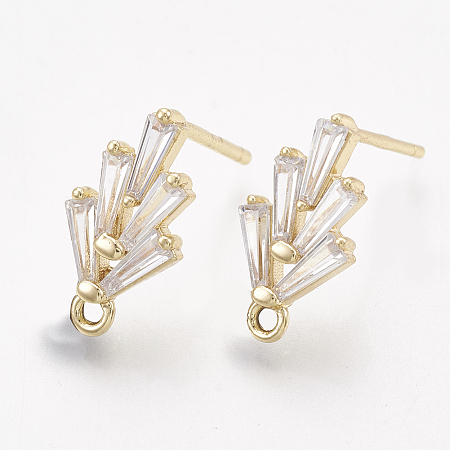 Honeyhandy Brass Cubic Zirconia Ear Stud Findings, with Loop, Clear, Nickel Free, Real 18K Gold Plated, 14.5x7.5mm, Hole: 1mm, Pin: 0.5mm
