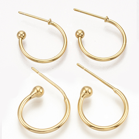 ARRICRAFT Brass Stud Earring Findings, Half Hoop Earrings, Nickel Free, Real 18K Gold Plated, 21x15x3mm, Pin: 0.8mm