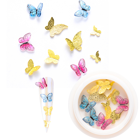 Honeyhandy Nail Art Decoration Accessories, with Resin & Golden Tone Brass Cabochons, Butterfly, Golden, 5~10.5x5.5~10.5x1~3.5mm, 10pcs/box