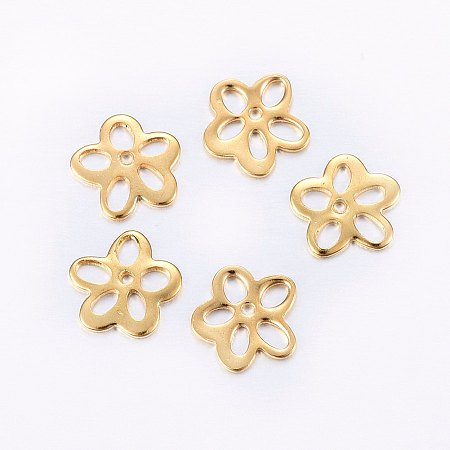 Honeyhandy 304 Stainless Steel Links, Etched Metal Embellishments, Flower, Golden, 10x10x0.8mm, Hole: 2.5~3x1.5~2mm