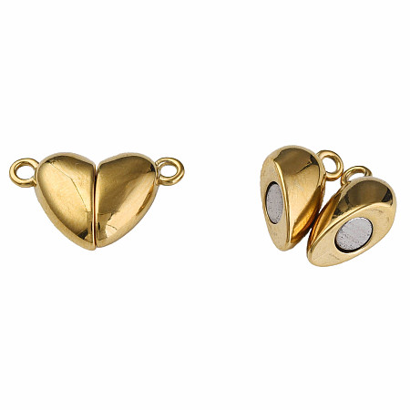Honeyhandy 304 Stainless Steel Magnetic Clasps with Loops, Heart, Golden, 11x17x5mm, Hole: 1.5mm