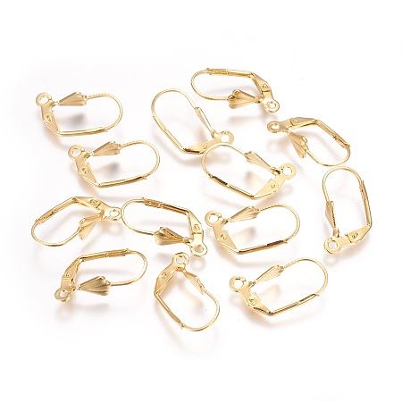 Honeyhandy 304 Stainless Steel Leverback Earrings Findings, with Loop, Real 18K Gold Plated, 19x6x12mm, Hole: 1.6mm