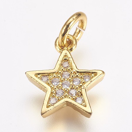 Honeyhandy Brass Micro Pave Cubic Zirconia Charms, Star, Golden, 11.5x10x2mm, Hole: 3mm