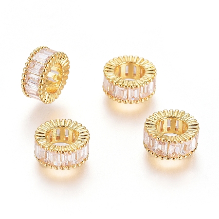Honeyhandy Brass Micro Pave Cubic Zirconia European Beads, Large Hole Beads, Long-Lasting Plated, Ring, Clear, Real 18K Gold Plated, 7x3mm, Hole: 4mm