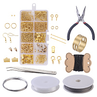 Arricraft DIY Jewelry Sets, Brass Crimp Beads and Iron Findings, with Tools, Golden, 13x6.8x2.1cm