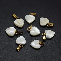 Honeyhandy Shell Charms, with Brass Findings, Heart, Golden, 12~13x9~10x2~4mm, Hole: 2x5mm