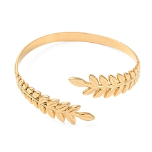 304 Stainless Steel Cuff Bangles, Leaf, Golden, Inner Diameter: 2-1/8 inch(5.4cm)