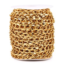 Honeyhandy Aluminium Dapped Chains, Unwelded, with Spool, Golden, 15x11x2mm, about 65.62 Feet(20m)/Roll