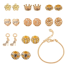 ARRICRAFT DIY European Style Bracelets Making Kit, Including Alloy Rhinestone European Beads & Dangle Charms, Brass European Style Beads & Bracelet Making, Golden, Bracelet Making: 1pc/bag