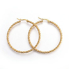 Honeyhandy Ion Plating(IP) 304 Stainless Steel Big Hoop Earrings, Twisted, Golden, 10 Gauge, 46x45x2.5mm, Pin: 1.2x0.7mm