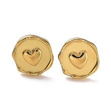 Honeyhandy Ion Plating(IP) 304 Stainless Steel Flat Round with Heart Ear Studs for Women, Real 18K Gold Plated, 13x12.5mm