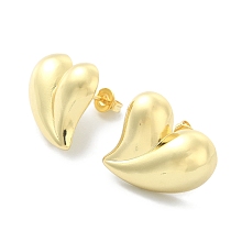 Honeyhandy Rack Plating Brass Heart Stud Earrings for Valentine's Day, Lead Free & Cadmium Free, Real 18K Gold Plated, 19x18.5mm