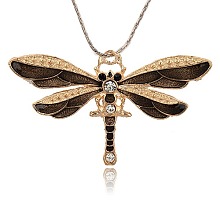 Honeyhandy Vintage Alloy Enamel Pendants, with Rhinestone, Dragonfly, Golden, Black, 42x72.5x5mm, Hole: 3mm