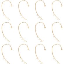 UNICRAFTALE 12Pcs Golden DIY Ear Cuff Brass Earring Cuffs Tassel Ear Wrap Earring Cuffs Accessories with 3 Loop 50mm Long Ear Cuff for Non Piercing Tassel Earring Making