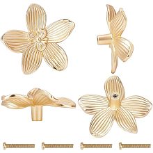 GORGECRAFT 4PCS Gold Flower Drawer Knobs Zinc Alloy Creative Petal Kitchen Cabinet Handle Dresser Knobs Furniture Cupboard Drawer Pulls Handles with Iron Screw for Bedroom Living Cabinet Hardware