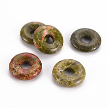 Honeyhandy Natural Unakite Pendants, Donut/Pi Disc, 18x4.5~5.5mm, Hole: 5.5mm