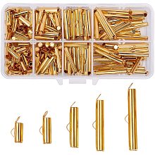 PandaHall Elite 200pcs 5 Size Slide On End Clasp Tubes Slider End Caps Iron Crimp End Tube 11/0 8/0 Seed Bead Slider Clasp for Multi-Strand Necklace Bracelet Jewelry Making (10mm, 13mm, 20mm, 25mm, 30mm)