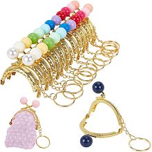 PandaHall Elite 13pcs Arch Purse Frame with Key Ring, 13 Color Purse Kiss Lock Clasp with Plasitc Beads Ball Metal Coin Purse Clasp Lock for DIY Craft Bag Handle Sewing, Golden