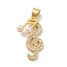 Honeyhandy Brass Micro Pave Cubic Zirconia Pendants, with Acrylic, Cadmium Free & Lead Free, Long-Lasting Plated, Musical Nota, Clear, Real 18K Gold Plated, 21.5x8.5x1.5mm, Hole: 4x3.5mm