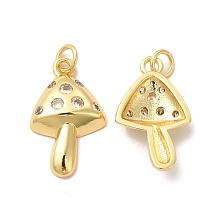 Honeyhandy Rack Plating Brass Micro Pave  Cubic Zirconia Pendants, with Jump Rings, Cadmium Free & Lead Free, Mushroom, Real 18K Gold Plated, 21x12x4mm, Hole: 3mm