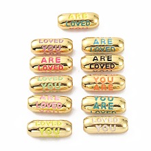 Honeyhandy Eco-Friendly Brass Enamel Beads, Long-Lasting Plated, Oval with Word You Are, Mixed Color, 17.5x7mm, Hole: 3mm