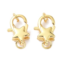 Honeyhandy Eco-Friendly Brass Lobster Claw Clasps, with Jump Ring, Star, Real 18K Gold Plated, 15.7x10.7x6mm