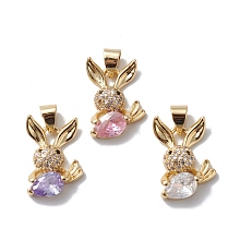 Honeyhandy Rack Plating Brass Cubic Zirconia Charms, Long-Lasting Plated, Cadmium Free & Lead Free, Real 18K Gold Plated, Rabbit with Carrot Charm, Mixed Color, 18x13x4mm, Hole: 3x5mm