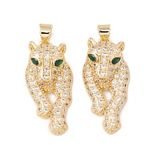 Honeyhandy Brass Micro Pave Green Cubic Zirconia Pendants, Cadmium Free & Lead Free, Tige, Real 18K Gold Plated, 27.5x13x7.5mm, Hole: 5x3.5mm