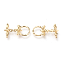 Honeyhandy Brass Toggle Clasps, Long-Lasting Plated, Dragonfly, Real 18K Gold Plated, Ring: 18x13x2.5mm, Hole: 1.8mm, Bar: 17.5x9.5x3mm, Hole: 1.8mm