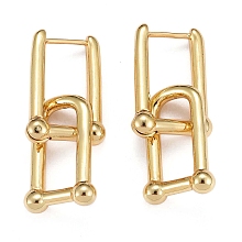 Honeyhandy Brass Huggie Hoop Earrings, Long-Lasting Plated, Rectangle, Real 18K Gold Plated, 36.5mm, Pin: 1mm