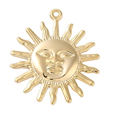 Honeyhandy Brass Pendants, Sun, Real 18K Gold Plated, 25x22x1mm, Hole: 1.2mm