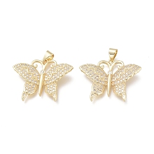 Honeyhandy Brass Micro Pave Clear Cubic Zirconia Pendants, Butterfly, Real 18K Gold Plated, 23x28.5x4mm, Hole: 3X4mm